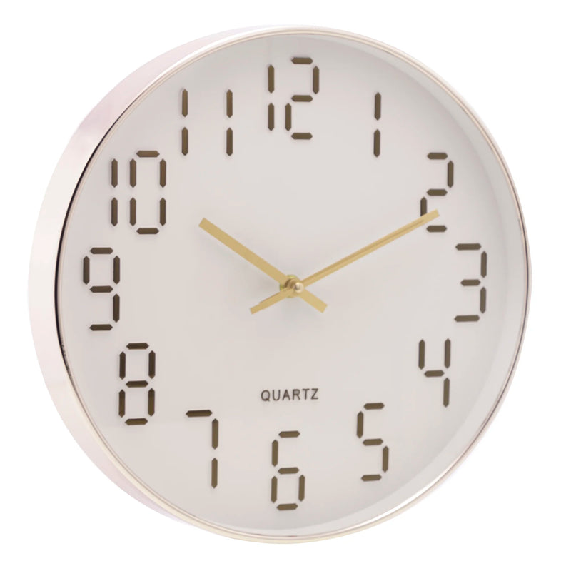 RELÓGIO DE PAREDE QUARTZ BRANCO E DOURADO 30CM