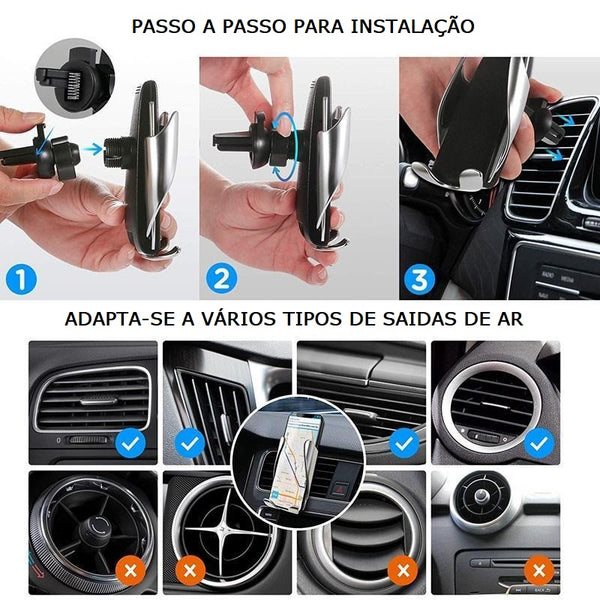 Suporte e Carregador Inteligente de Celular Para Carros – Premium