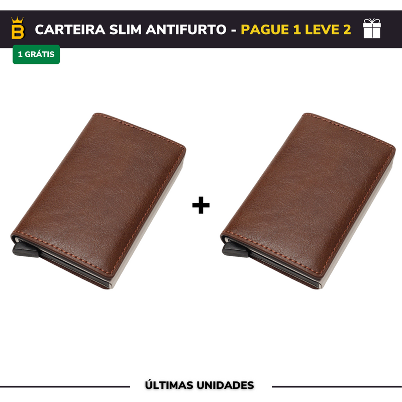 Carteira Slim Carbon em Couro - Pague 1 Leve 2 (Promoção Black Friday)