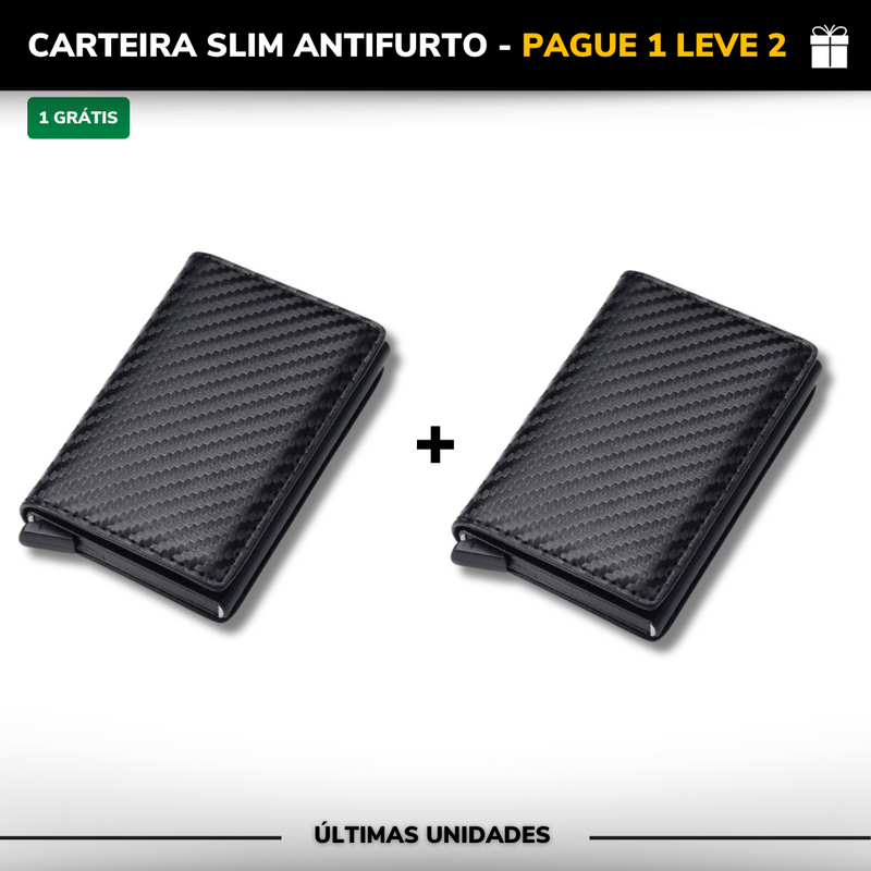 Carteira Slim Carbon em Couro - Pague 1 Leve 2 (Promoção Black Friday)