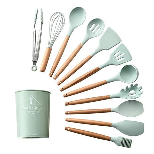 Kit Gastronômico Premium – Utensílios de Cozinha, Silicone e Madeira Ecológica