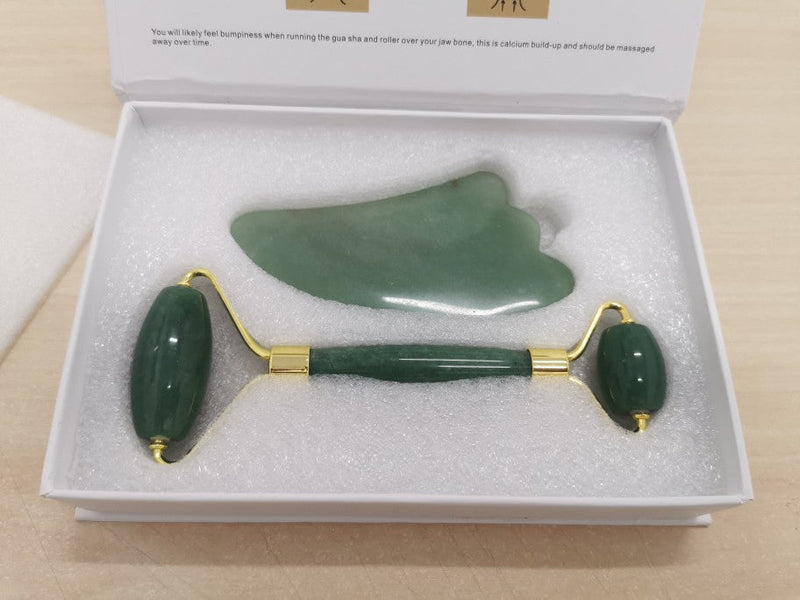 Massageador Facial Jade Roller + Gua Sha