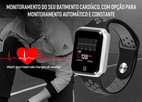 Smartwatch Esportivo, controle da saúde, notificações p/ android ou ios