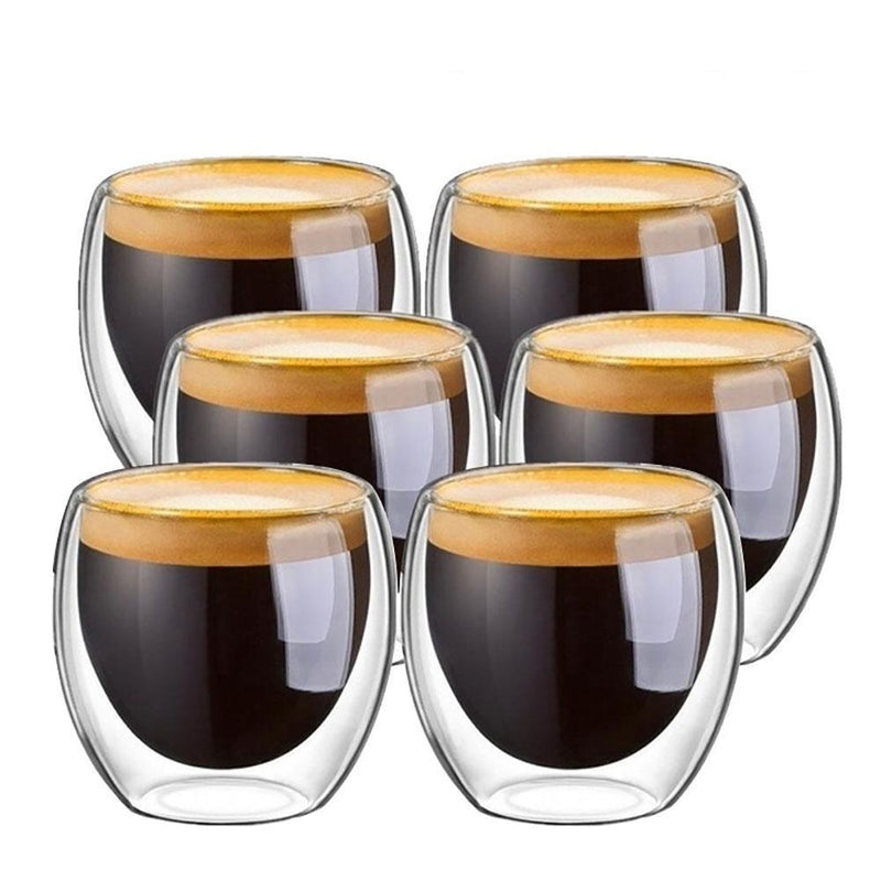 Xícara Corsica de Vidro com 80ml e Parede Dupla para Café Expresso – Kits com 01, 04 ou 06 Xícaras