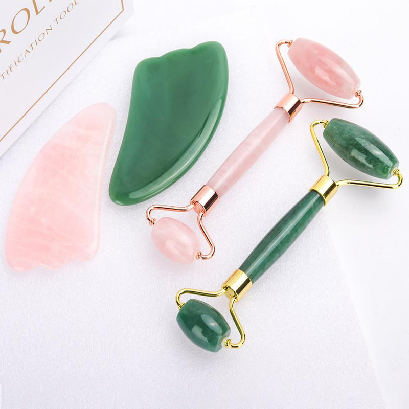 Massageador Facial Jade Roller + Gua Sha